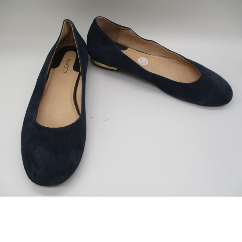 MENOTTI navy blue suede rounded toes gold-heel ballet flats sz 8.5